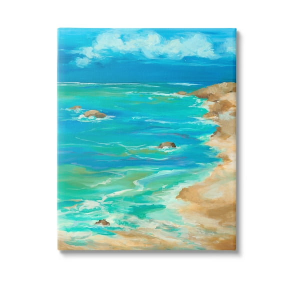 Stupell Industries Vivid Rocky Beach Cove Landscape Painting Gallery Wrapped Canvas Art Print Wall Art, 16 x 20