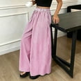 thumbnail image 5 of Women's Summer Striped Print Wide‑Leg Pants High‑Waist Elastic Waist Loose Casual Long Trousers with Side Pockets Hot Pink L(L), 5 of 9