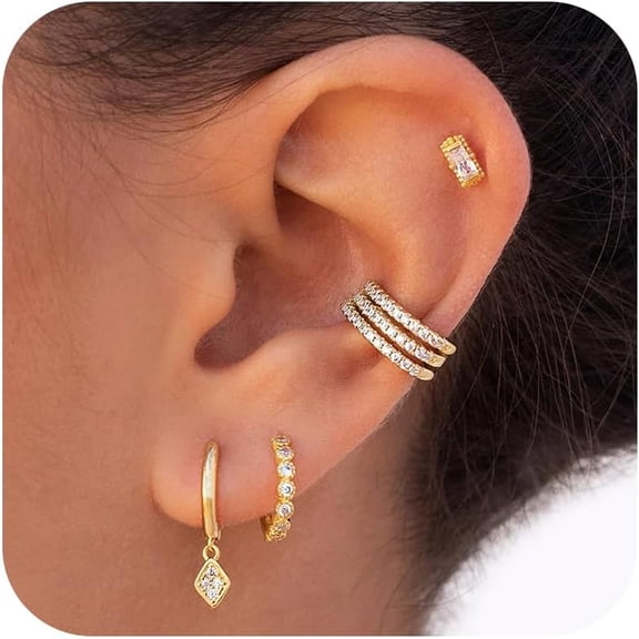 Ear Cuffs Non Piercing Ear Cuff Earrings Gifts Trendy Stuff 14K Gold Plated Earrings For Women Hypoallergenic Non Pierced Clip On Cartilage Earring Set Jewelry[Z1]