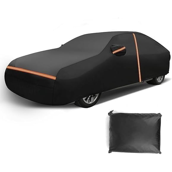 Housse de Voiture Imperméable Toutes Saisons, Couverture Extérieure Complète avec Fermeture Éclair, Protège du Soleil, des UV, de la Neige, de la Pluie, du Vent, Résistante aux Égratignures, Noire (Convient aux Berlines de 202 Pouces à 208 Pouces)