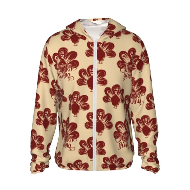 Fotbe Thanksgiving Sketch Turkey Chaqueta con Protección Solar UPF 50+ para Hombre y Mujer, Camisa con Capucha y Bolsillos-Small