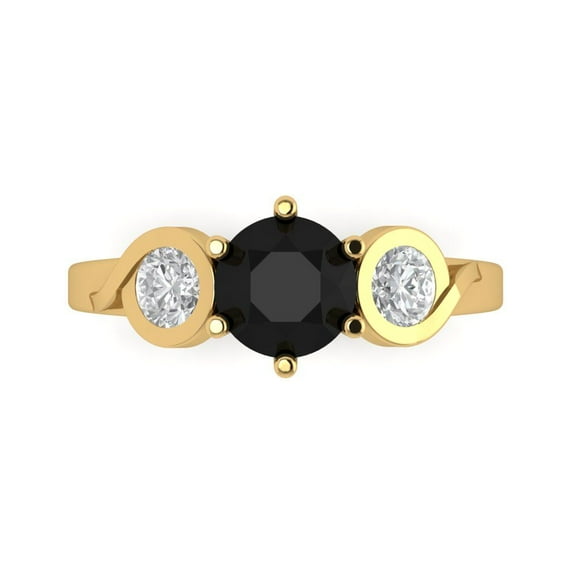 1.72 ctw 3 Stone Anniversary Ring for Women | Round Cut Natural Onyx | Hyperallergenic Solid 14K Yellow Gold
