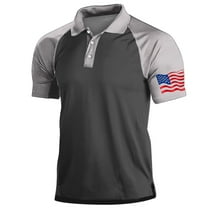American Flag Raglan Shirts for Men Casual Summer Outdoor Short Sleeve Collared Golf T-Shirt Activewear