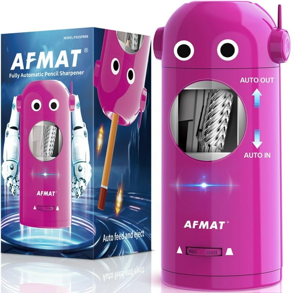 AFMAT Electric Pencil Sharpener,Auto in & Out, Fully Automatic Rechargeable Hands-Free Pencil Sharpener, New,Purple,7.9"H