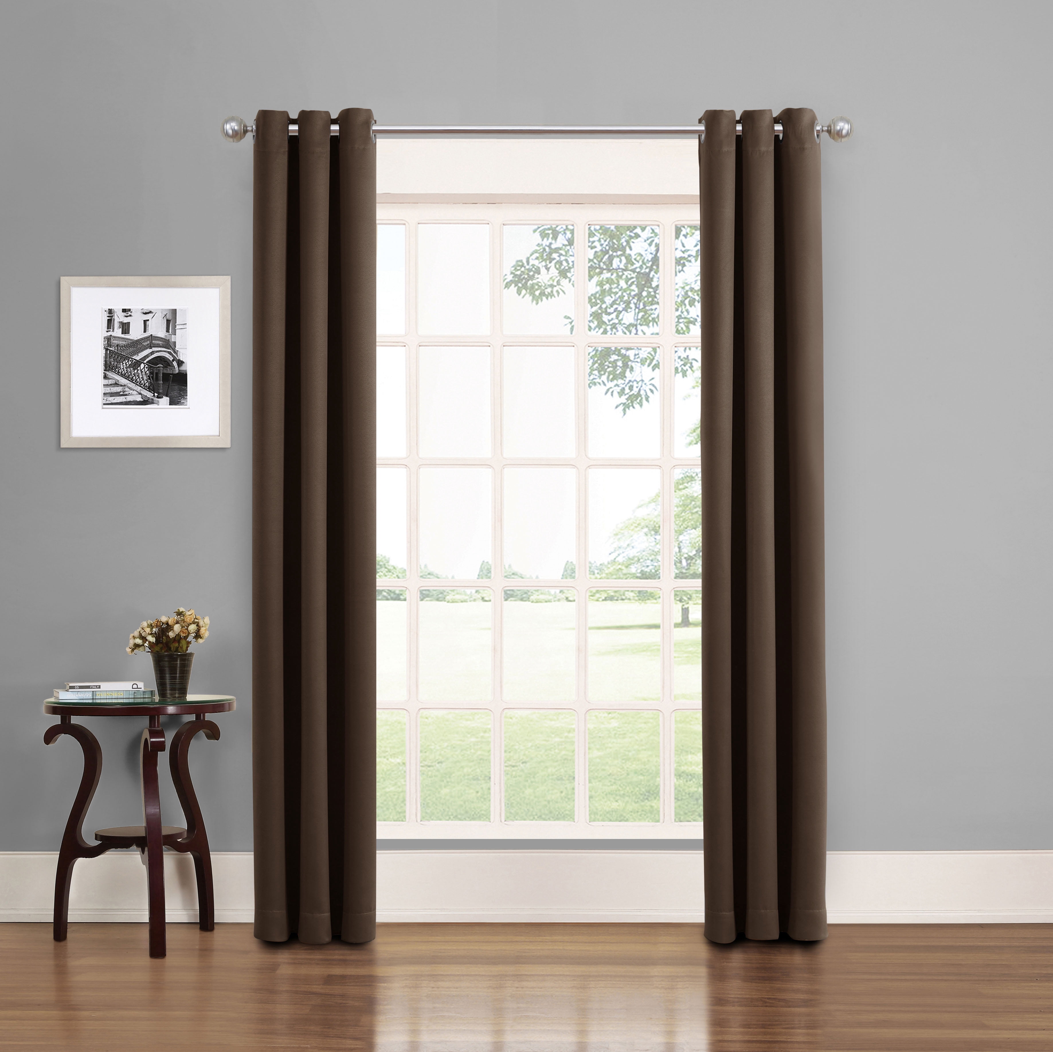 Eclipse Phoenix Solid Blackout Curtains, Set of 2, 84 Inch Long Blackout Curtains, 37"W x 84"L, Chocolate