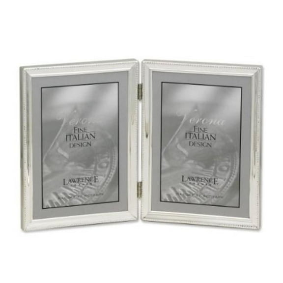 Polished Silver Plate 5x7 Hinged Double Picture Frame - Bead Border Design