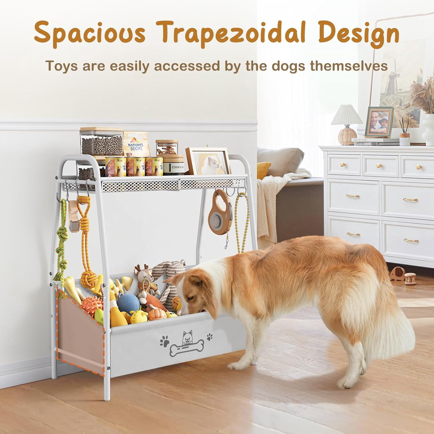 Large Dog Toy Basket (23.6"x11.2"x9.7"), Dogs Toy Bin with Storage Organizer, Trapezoid Toy Box for Dog Stuff Accessories, Pet Toy Storage Holder Chest for Cat Dogs Essential Supplies