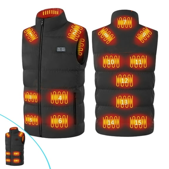 Vxdvou Heated Waistcoat for Men Women, USB Powered Heated Winter Jacket with 3 Heat Settings, Unisex Adjustable Size Outdoor Heated Vest, Black/Red, Winter Clothing for Outdoors & Sports