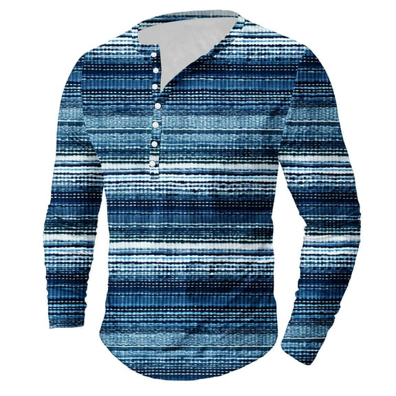 gbyLJF Men's Striped Printed Shirt Personality Fashion Multi-color Long Sleeve Blouse Lightweight Slim Fit Half-button Round Neck Top