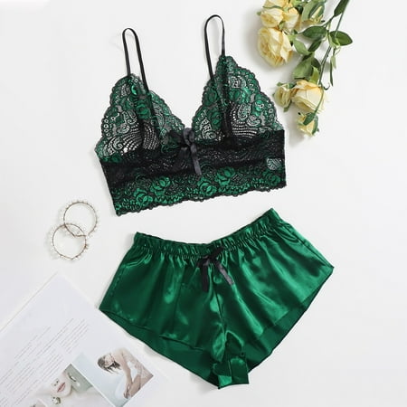 

Satin Silk Pajamas Women Nightdress Lingerie Lace Underwear Sleepwear Printing