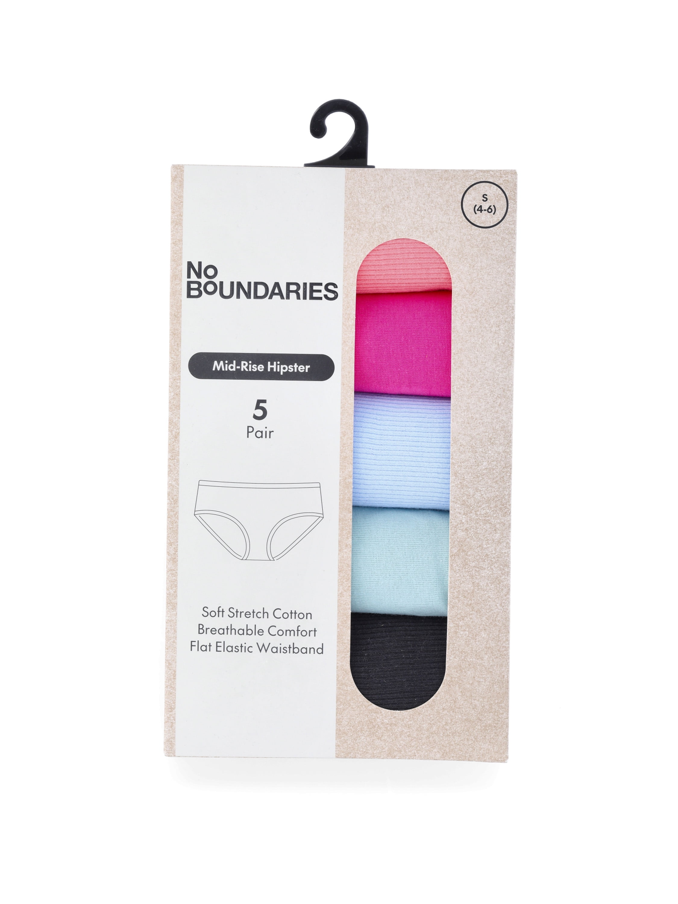 No Boundaries Cotton Hipster Panties, 5-Pack, Women’s and Women’s Plus, Sizes XS-XXXL