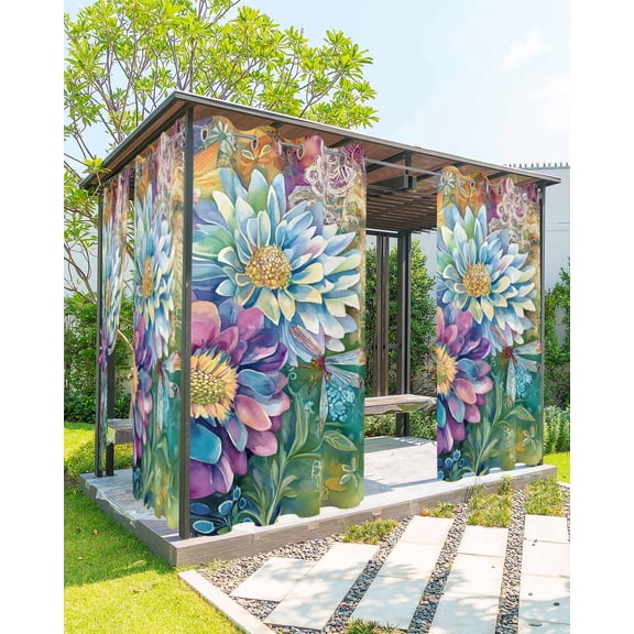 nqOlkjepod Outdoor Curtains for Patio Waterproof, Purple Spring Floral Outdoor Privacy Panels Grommet, Watercolor Summer Botanical Farmhouse Blackout Outside Curtains for Porch 54"x108", 1 Panel