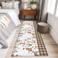 thumbnail image 5 of 2x6 Washable Runner Rug, Forest Animal Non-Slip Hallway Runner for Entryway Kitchen Bedroom, Brown Deer Bear Hedgehog Bird Butterfly Eucalyptus Leaves Plaid Indoor Carpet Runner Floor Mat, 5 of 9