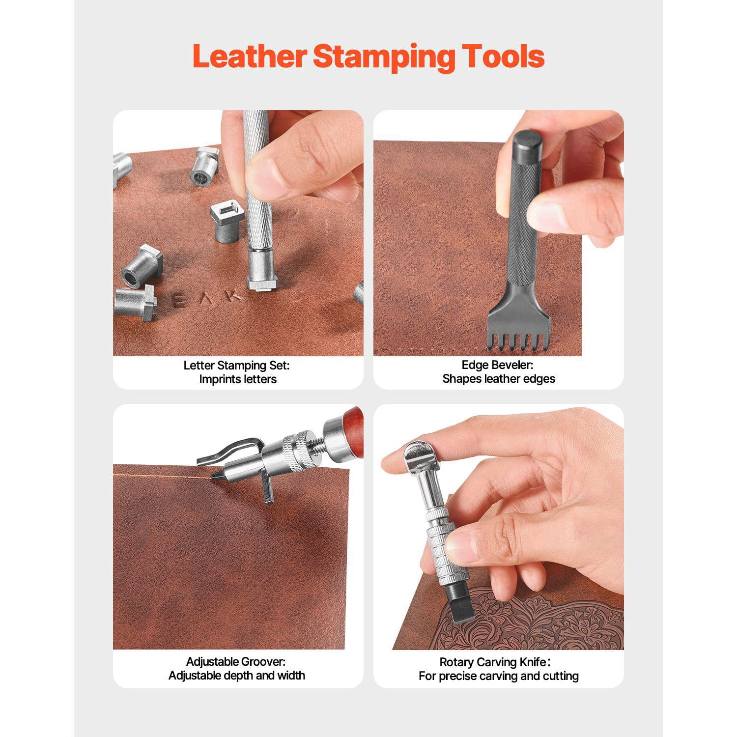 Leather Craft Tools Kit 61 PCS with Portable Canvas Bag for Engraving Punching Sewing Stamping Sanding Ideal for Beginners DIY Enthusiasts Professionals