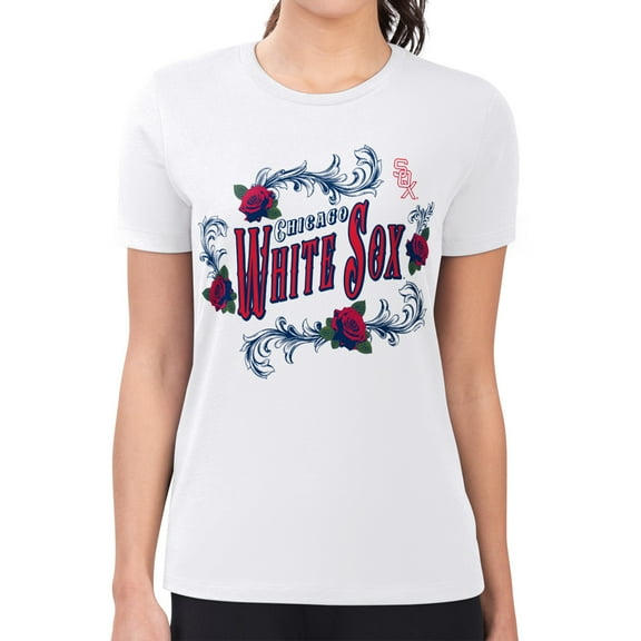 Women's G-III 4Her by Carl Banks White Chicago White Sox Super-Slim Fit Lightweight Retro Roses T-Shirt