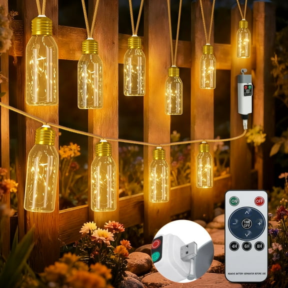 PChero 19.68FT USB Rechargeable Outdoor String Lights with Remote, 10 Shatterproof Bulbs Vintage Hemp Rope Patio Lights, 8 Modes Hanging Fairy Lights for Indoor Outdoor Decor, Balcony, Wedding, Party