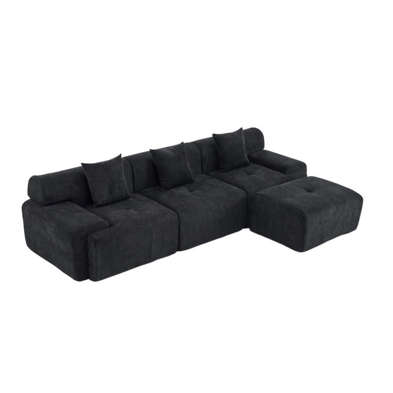 L-Shaped Modular Sectional Sofa with Ottoman, Comfy Boneless Sofa Cloud Couch with Deep Seat, Chenille Sofa Couch for Bedroom Living Room