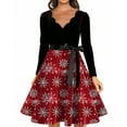 thumbnail image 3 of Women's Fashion Elegant Autumn and Winter Long Sleeve V-Neck Christmas Print Dress in Red XL for Holiday Parties and Casual Wear, Stylish Women's Seasonal Dress,Deep Red,XL, 3 of 3