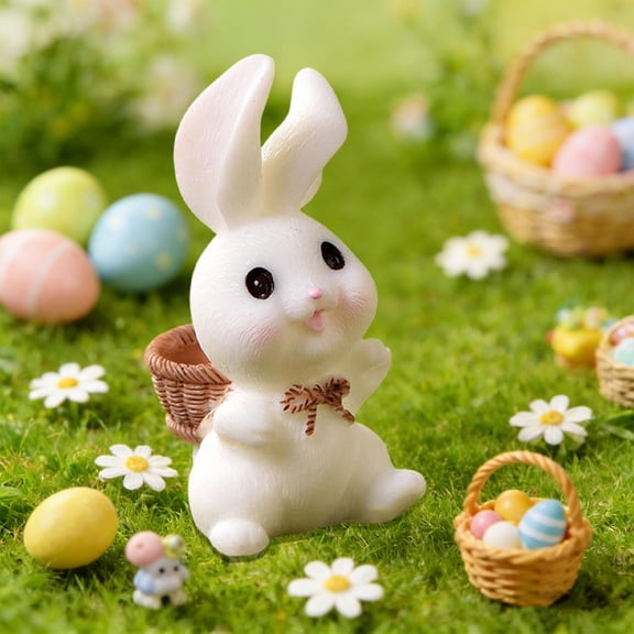 Easter Bunny Resin Figurines - 5-Pack Cute Rabbit Decor with Carrots & Flowers, Spring Tabletop Ornaments for Home, Party & Easter Decorations