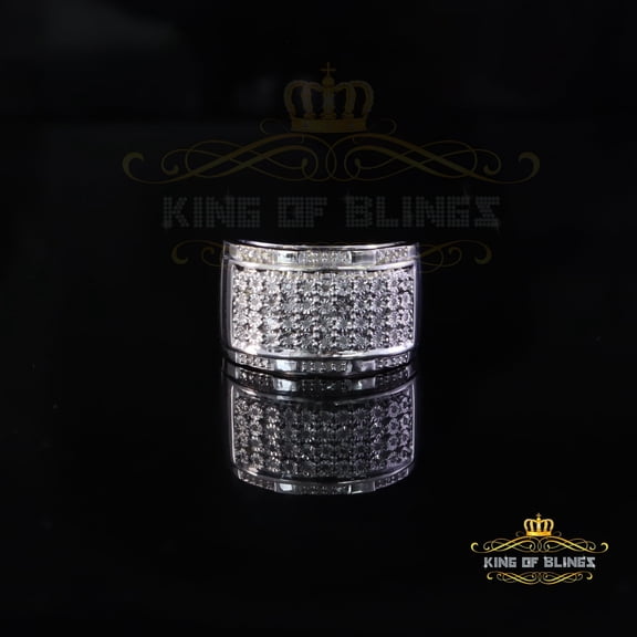 King of Bling's Big 0.25ct Real Diamond 925 White Miracle set Silver Wide Men's Band Ring SZ10