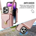 thumbnail image 2 of Dteck Crossbody Shoulder Strap Wallet Case for iPhone 15 Pro Max, RFID Blocking Leather Purse Case with Card Holder Protective Handbag Flip Stand Cover with Zipper Pocket for Women Girls Men, Rosegold, 2 of 8
