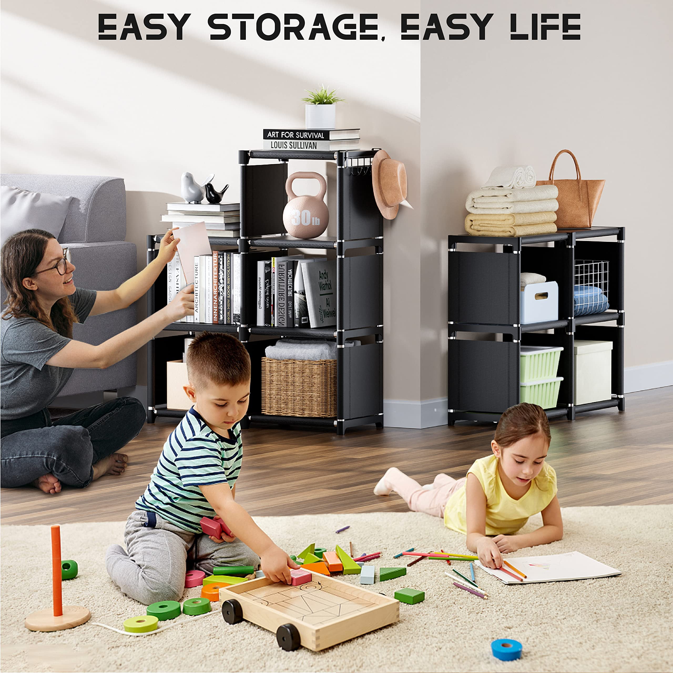 Book Storage Organizer,16 Cuble DIY Bookcase Closet for Bedroom Living Room Office,Book Shelf Organizer,Tall Bookcase Shelf, Assembled Cubicle Shelf