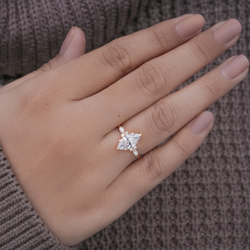 Cora Jewellery 1.5CT Marquise Cut Moissanite Engagement Ring for Women, 18K Rose Gold, 5.5 US