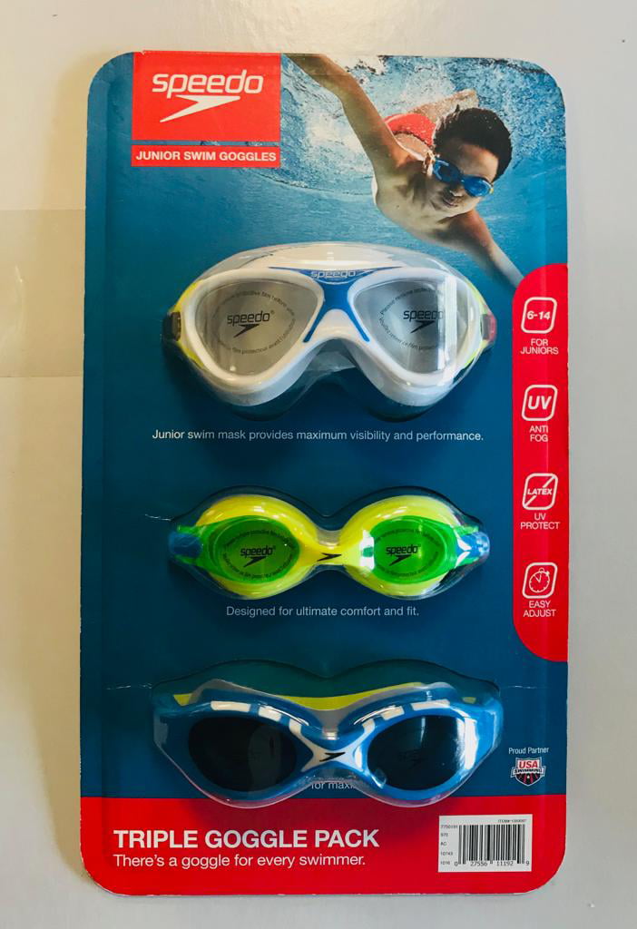 Speedo Swim Goggles Triple Goggle Pack Latex Free Kids 3-8 NEW 
