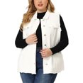 thumbnail image 1 of Women's Plus Size Jean Vest Button Down Turndown Collar Frayed Hem with Cargo Pocket Trucker Denim Vest White 1X, 1 of 7