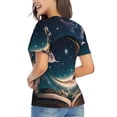 thumbnail image 3 of Fuzoiu Artistic Starry Sky Moon Book Print Women's Classic V-Neck T-Shirt, Short Sleeve V Neck Tees for Casual Everyday Wear,Casual Fit Tee,Summer Fashion Tops-XX-Large, 3 of 5