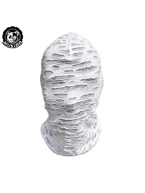 Gothic Style Balaclava Distressed Ripped Soft Balaclava Breathable Moisture-wicking Face Mask Lightweight Quick Dry Motorcycle Hood for Hiking & Cycling