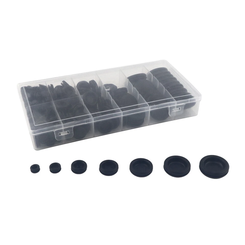 CIRCLE- 205Pcs Rubber Grommet Firewall Wire Gasket Solid Assortment Set 7 Assorted Sizes