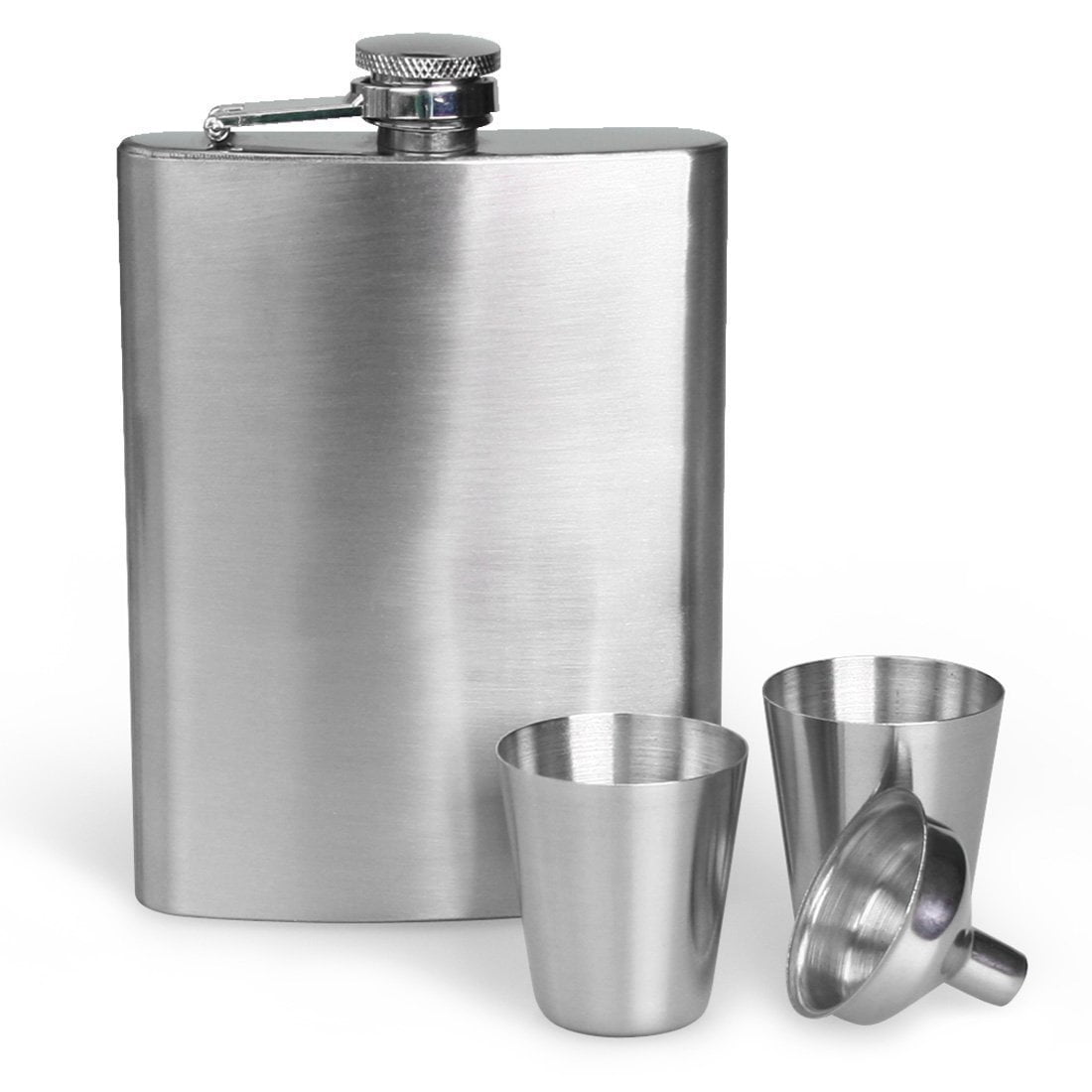 Stainless Steel HIP FLASK w/ 4 Shot Glasses Cups 7 Oz 