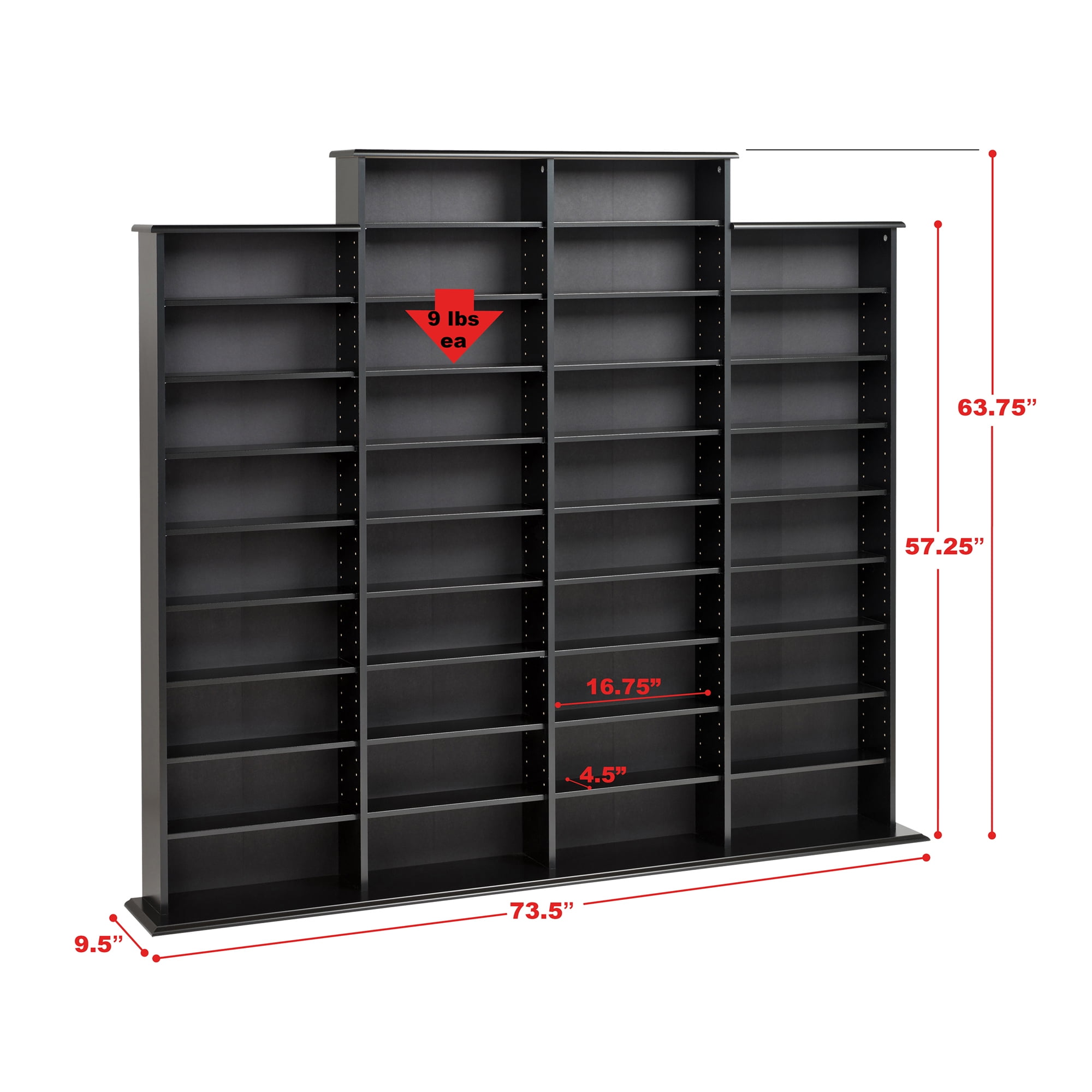 Prepac Quad Width Wall Storage, Black
