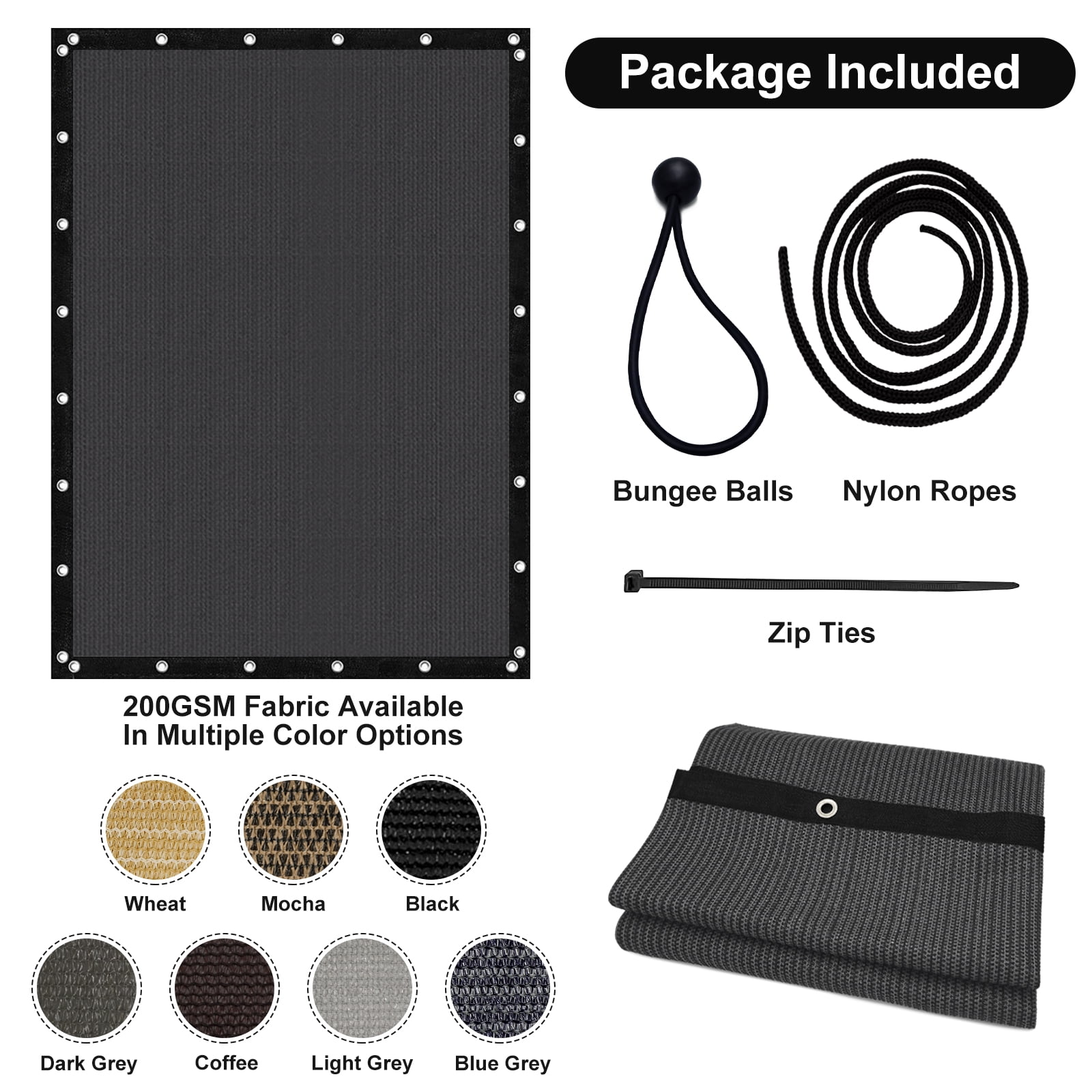 Jane Stone 12'X16' Rectangular 200 GSM UV Protected 100% HDPE Shade Cloth with Grommets,90% UV Block Outdoor Canopy Screen,Dark Gray