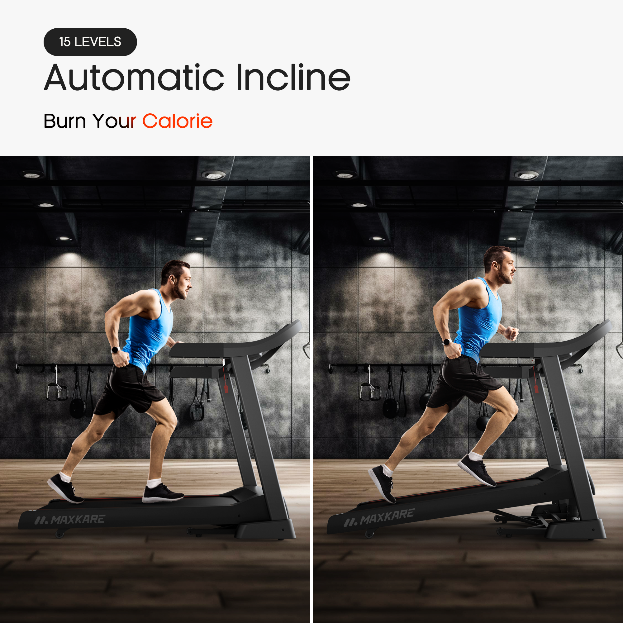 MaxKare 20" Folding Treadmill 300lbs with 15 Level Auto Incline, 3.5HP, 12MPH, Portable Treadmills for Home with Bluetooth/Zwift App Compatible
