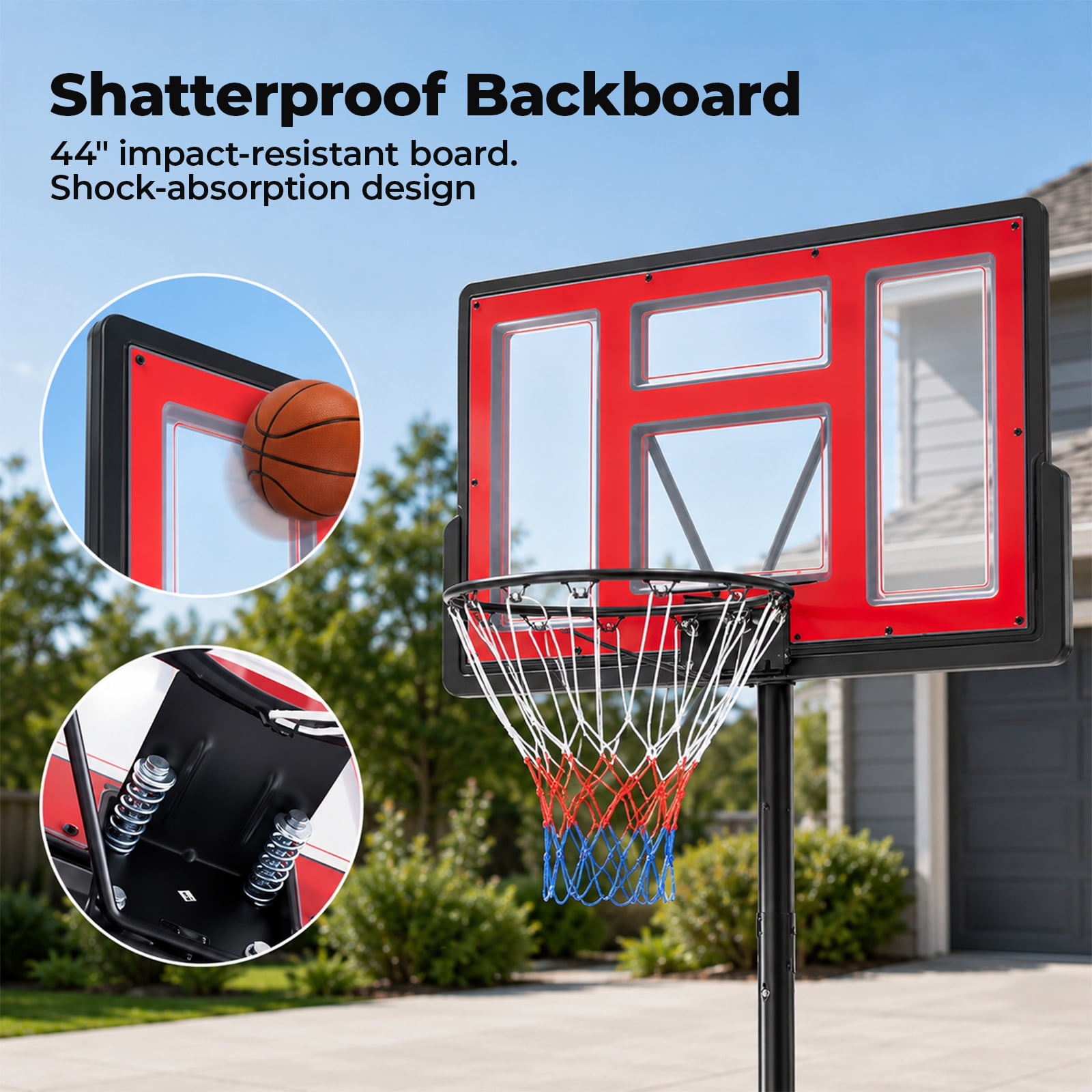 Alvantor Adjustable Portable Basketball Hoop System 4.2-10ft with 44 inch Shatterproof Backboard
