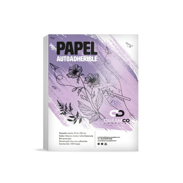 Papel Adhesivo Autoadherible DreamCo Supplies Tamaño Carta 100 hojas color Blanco Mate