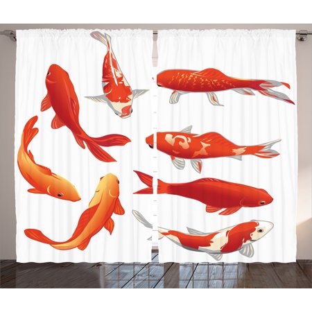 Good Quality Bedroom Sets Ocean Animal Decor Curtains 2 Panels Set, Legendary Koi Fish Band Chinese Good Fortune and Power Icon Tranquil , Window Drapes for Living Room Bedroom, 108W X 84L Inches, Orange White, by Ambesonne ()