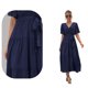thumbnail image 3 of Vestido formal de cóctel de manga corta con cuello en V fluido (azul marino), M, 3 of 5