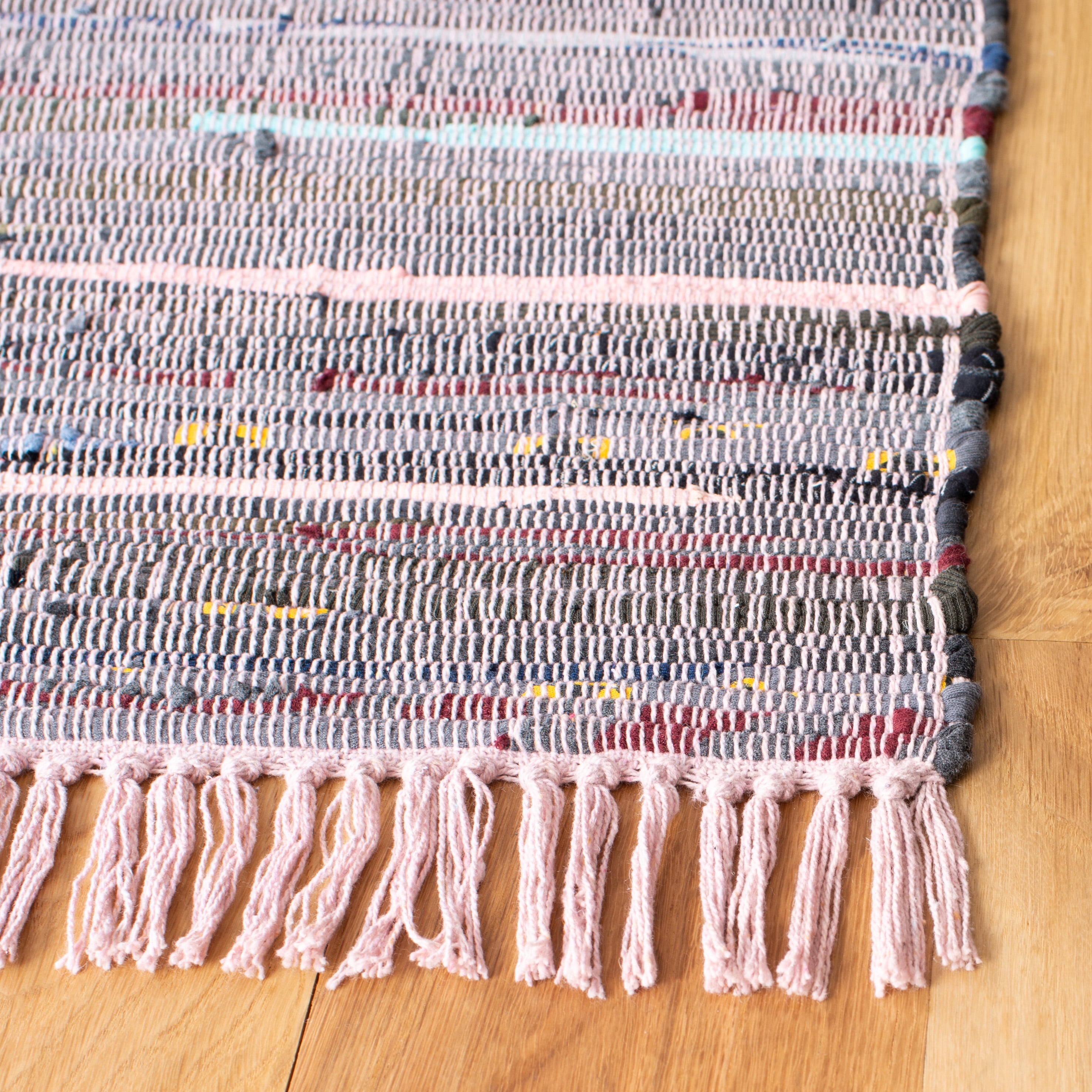 SAFAVIEH Rag Romeo Striped Fringe Cotton Area Rug, Red/Grey, 9' x 12'