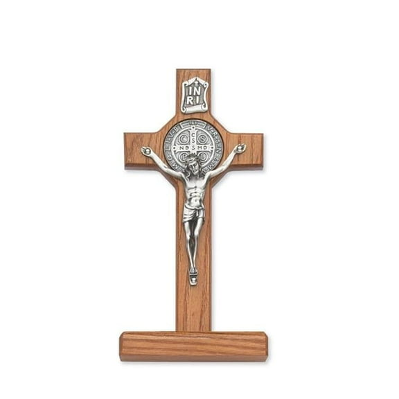 McVan 6 in. Walnut & Silver Stained Standing St. Benedict Crucifix