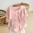 thumbnail image 4 of Fengqque Womens Shirts Short Sleeves Round Neck Button Print Pullover T-Shirt Blouse Plus Size Tops Pink-B M(M), 4 of 5