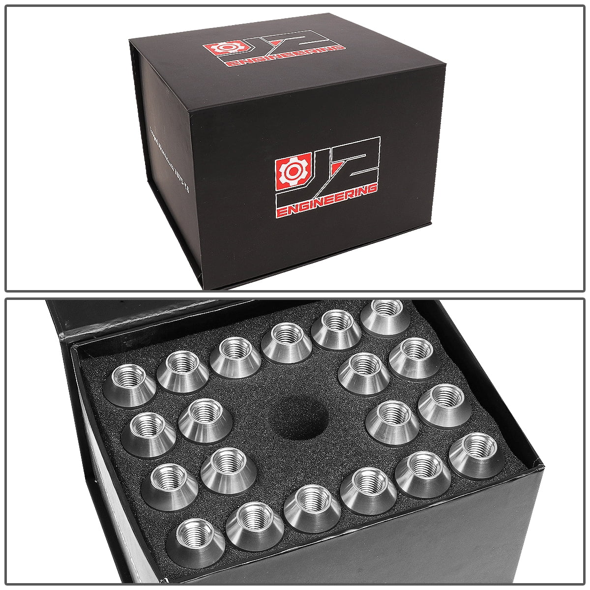 J2 Engineering LN-T7-026-15-SL J2 Engineering 7075 -T6 Forged Aluminum M12 x 1.5 20 Pcs 70mm Open End Lug Nut Set w/ Adapter ( Silver )