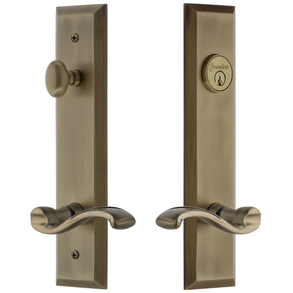 Grandeur 841754 Fifth Avenue Solid Brass Tall Plate Single Cylinder Keyed Entry Set -