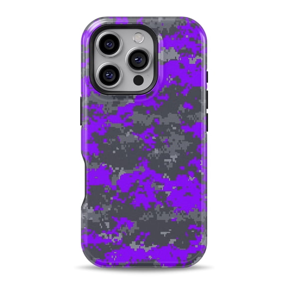 DesignSkinz Scratch-Resistant Hard Slim Case Compatible with iPhone 16 (Compatible with MagSafe) - Bright Purple and Gray Digital Camouflage