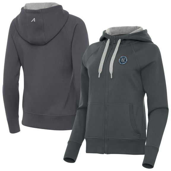 Women's-Antigua  Charcoal New York City FC Victory Fleece Raglan Full-Zip Hoodie