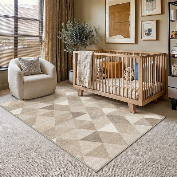 BERTHMEER Small Area Rugs 3'x5' for Bedroom Bathroom Entryway Laundry Geometric Checkered Pattern Rugs Non Slip Washable Modern Contemporary Carpets Brown Dorm Entrance Throw Rugs