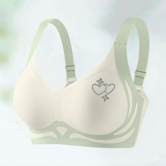 Bwndum Women's Plus Size 4XL Bra, Mint Green - Wire-Free, Soft Nylon-Spandex, Rhinestone Color Block, Breathable for Everyday/Yoga, Adjustable Straps