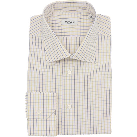Taccaliti Men's White/ Blue/ Yellow Checkered Dress Shirt - 45-18